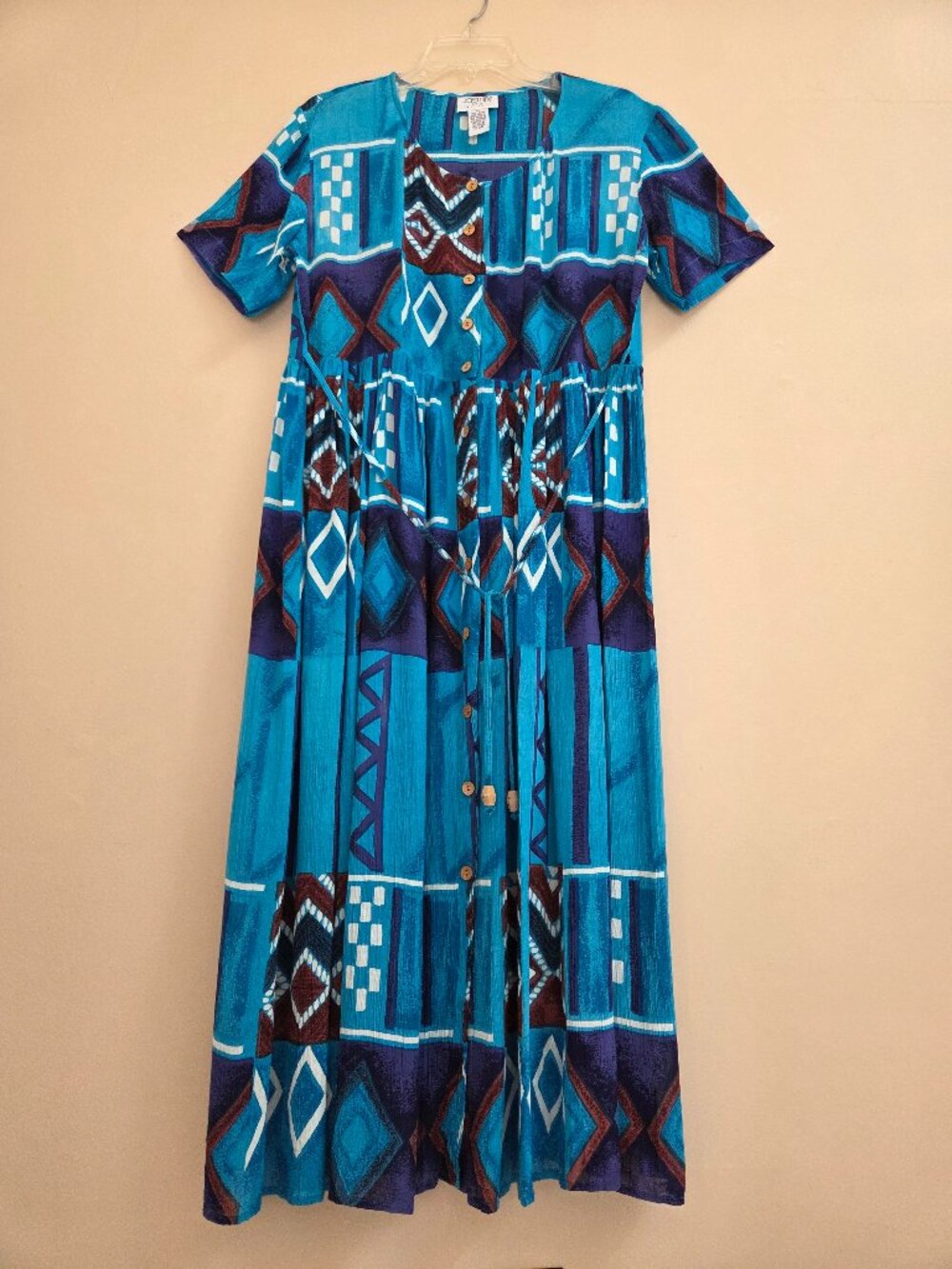 Jasmine by KVM Rayon Crinkle Short Sleeve Midi  Dress Size PM  Button Down